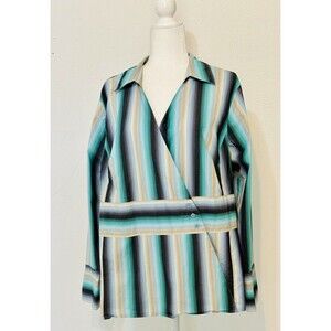 LANE BRYANT Women Size 18/20 (2X) Multicolor Striped Wrap Blouse Career